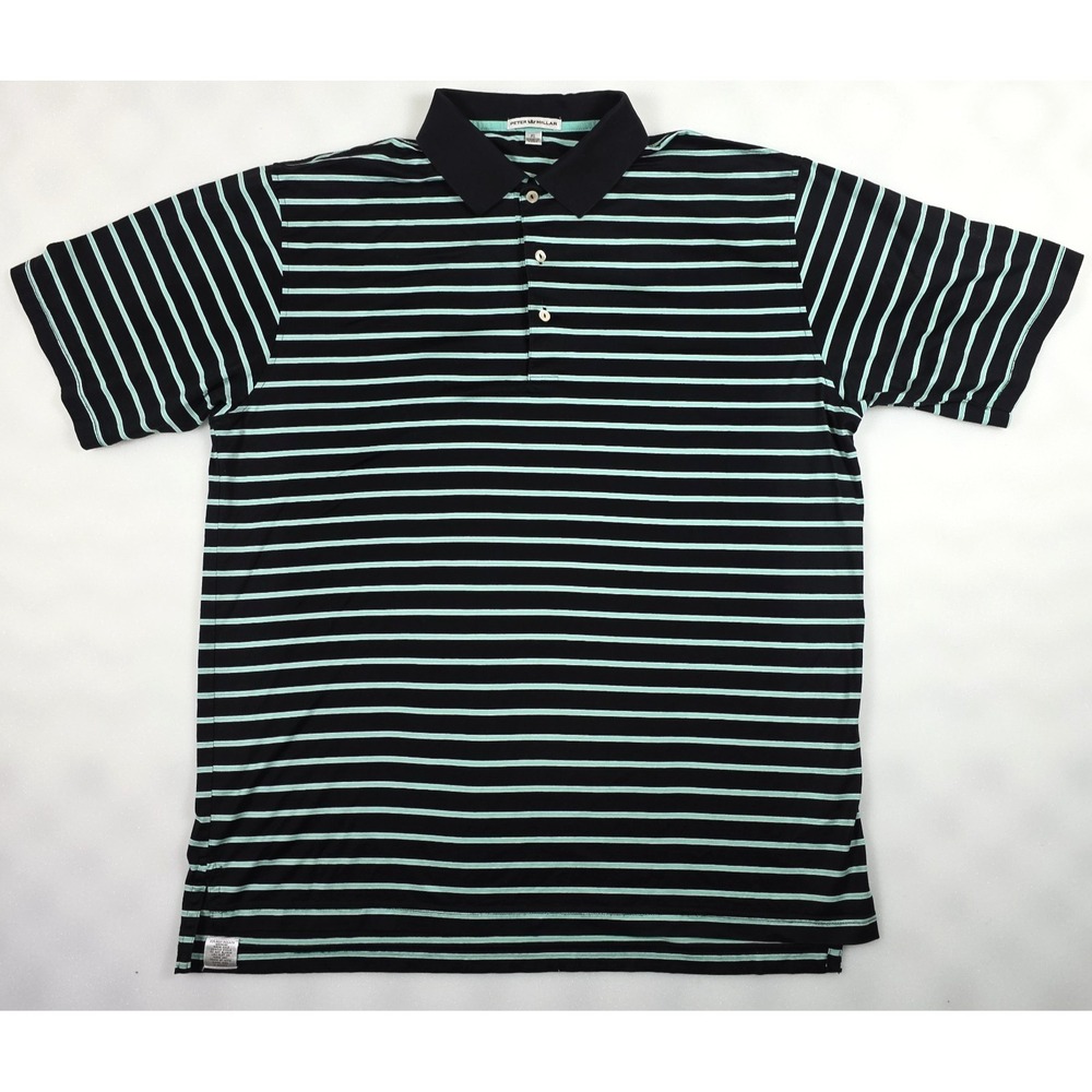 Peter Millar 100% Cotton XL Polo THE BROADMOOR Golf Club Black Green Striped